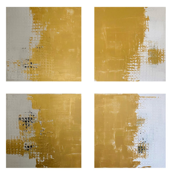 set of 4 white / gold honeycomb